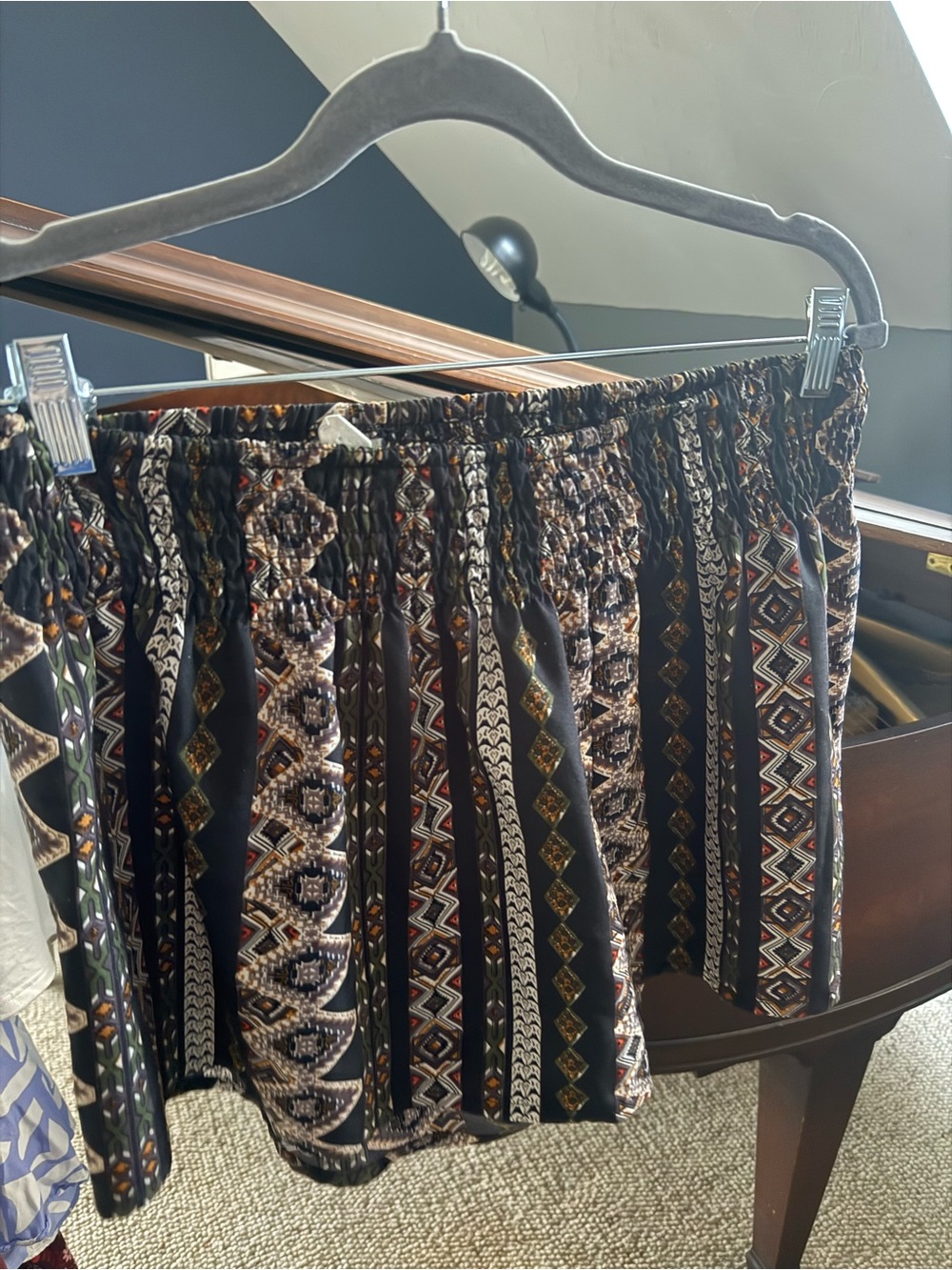 Boho Pattern Elastic Waist Shorts- Black & Multicolor